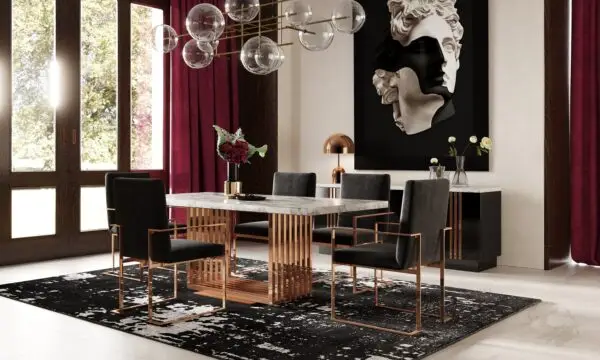 Mesa de comedor Mesa de comedor Modrest Kingsley
  moderna de mármol y oro rosa – Envíos a todo México | FurnitureMX