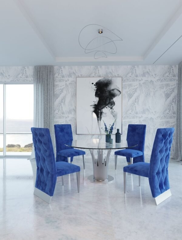 Mesa de comedor Modrest Paxton - Mesa de comedor
  moderna redonda de vidrio y acero inoxidable – Envíos a todo México |
  FurnitureMX