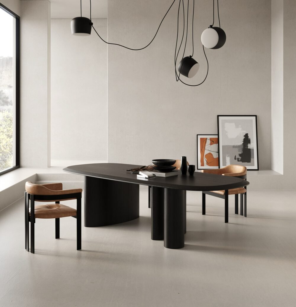 Modrest Summit – Mesa de comedor moderna de fresno negro de 118″