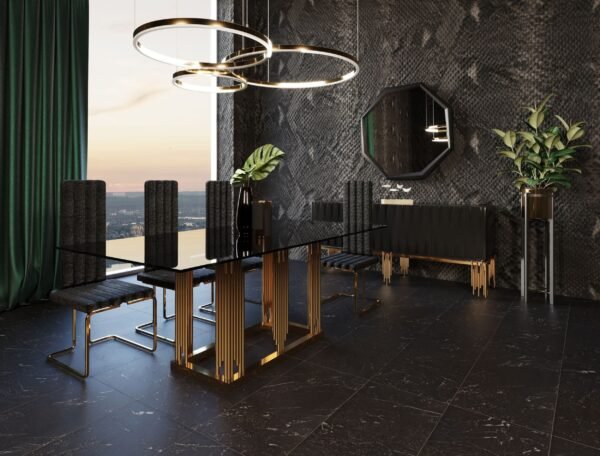 Mesa de comedor Mesa de comedor moderna Modrest
  Token de vidrio gris ahumado y oro rosa – Envíos a todo México | FurnitureMX