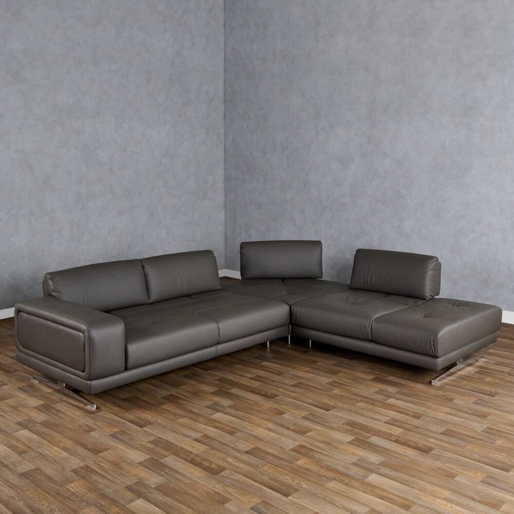 Lamod Italia Mood – Sofá seccional italiano de cuero gris con orientación derecha