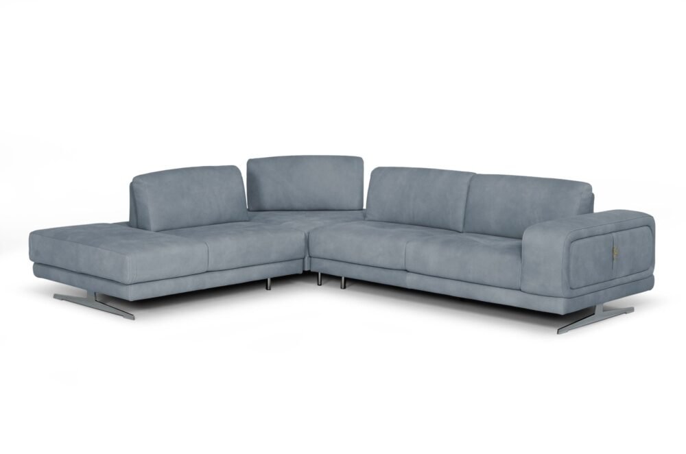 Lamod Italia Mood – Sofá seccional contemporáneo de cuero azul con orientación izquierda