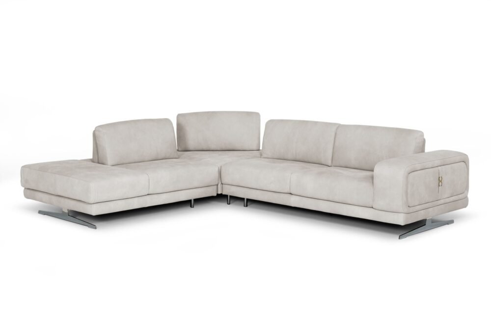 Lamod Italia Mood – Sofá seccional contemporáneo de cuero gris claro con orientación izquierda