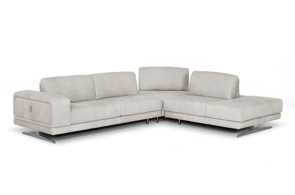 Lamod Italia Mood – Sofá seccional contemporáneo de cuero gris claro con orientación derecha