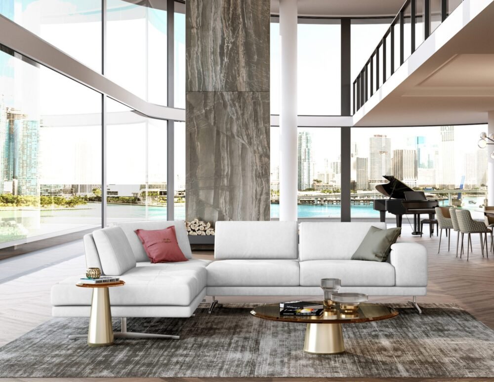 Lamod Italia Mood – Sofá seccional italiano de cuero blanco con orientación izquierda