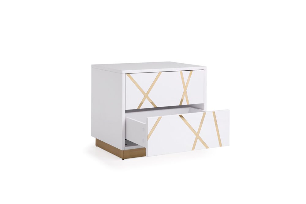 Mesita de noche Modrest Nixa moderna en blanco y dorado