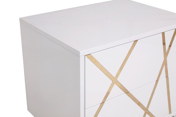 Mueble Mesita de noche Modrest Nixa moderna ancha
  en blanco y dorado – Envíos a todo México | FurnitureMX
