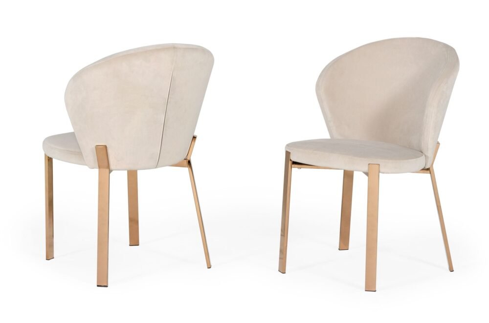 Modrest Nadia – Silla de comedor moderna de terciopelo beige y oro rosa (juego de 2)