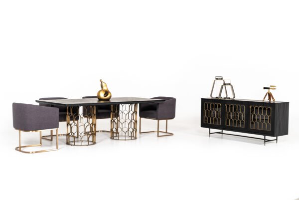 Mesa de comedor Mesa de comedor moderna Modrest
  Natalie de acacia negra y latón envejecido – Envíos a todo México |
  FurnitureMX