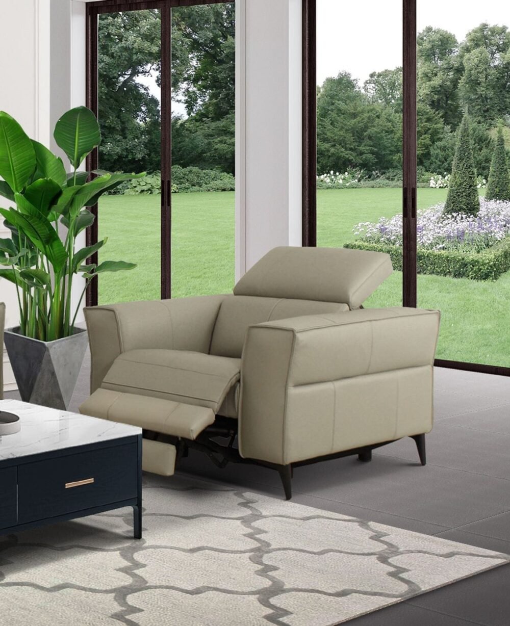 Divani Casa Nella – Sillón moderno de cuero gris claro con sillón reclinable eléctrico