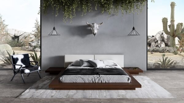Mueble Modrest Tokyo - Cama con plataforma
  contemporánea en nogal y blanco – Envíos a todo México | FurnitureMX