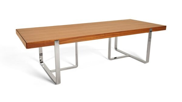 Mesa de comedor Modrest Pauline- Mesa de comedor
  moderna de nogal y acero inoxidable – Envíos a todo México | FurnitureMX