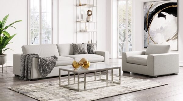 Sala Divani Casa Poppy - Sofá largo moderno de tela
  blanca – Envíos a todo México | FurnitureMX