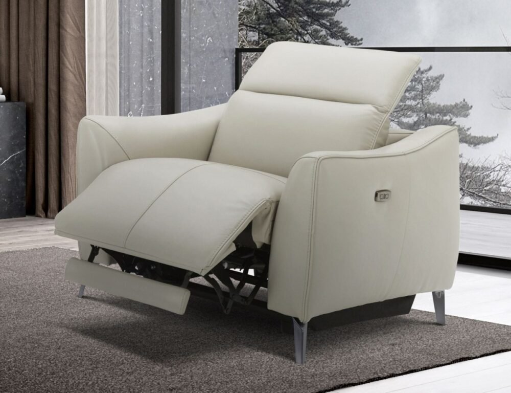 Divani Casa Prairie Sillón reclinable eléctrico de cuero gris claro con reposacabezas eléctrico