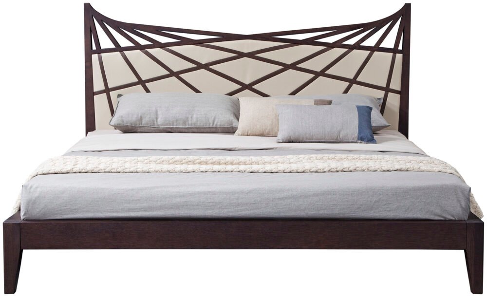 Cama Modrest Prism moderna de cuero regenerado marrón y beige