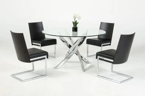Mesa de comedor Mesa de comedor redonda moderna de
  vidrio Modrest Pyrite – Envíos a todo México | FurnitureMX