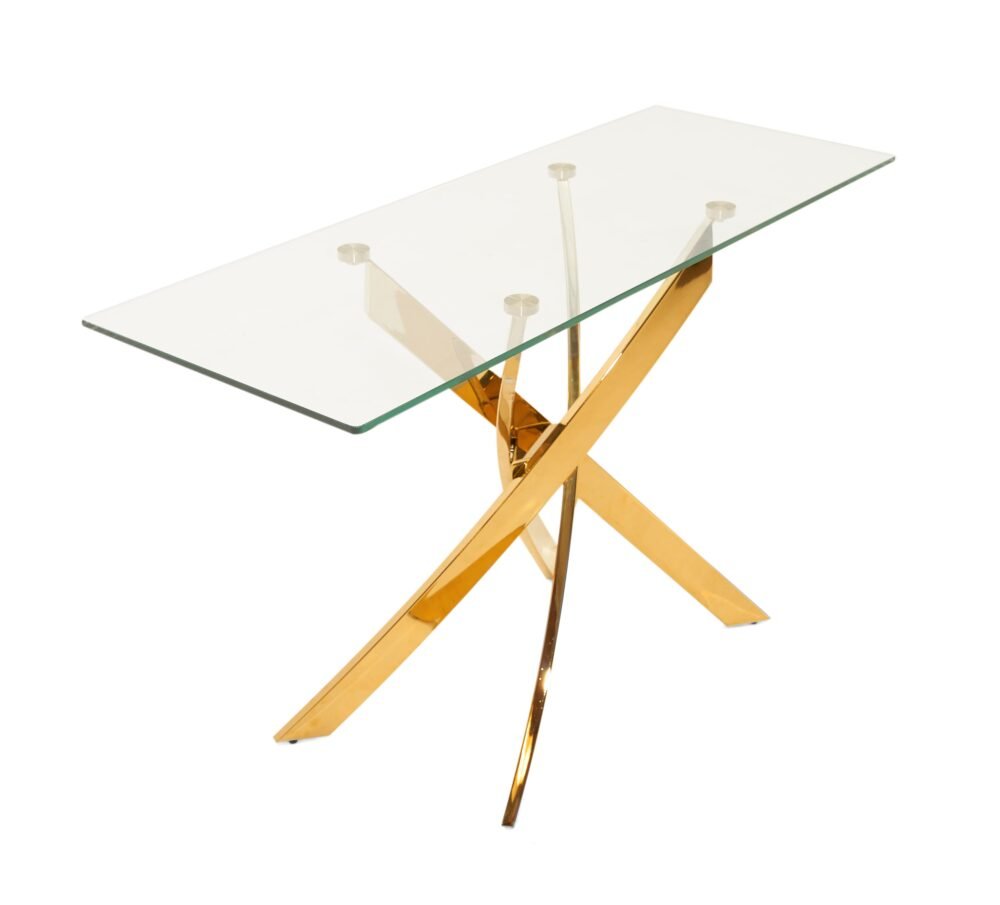 Mesa consola Modrest Pyrite moderna de vidrio y oro