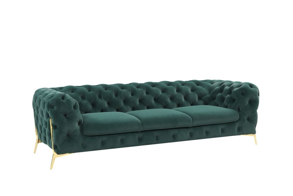 Divani Casa Quincey – Sofá transicional de terciopelo verde esmeralda