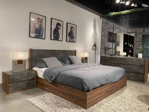 Mueble Nova Domus Rado - Cama moderna de nogal y
  pizarra volcánica – Envíos a todo México | FurnitureMX