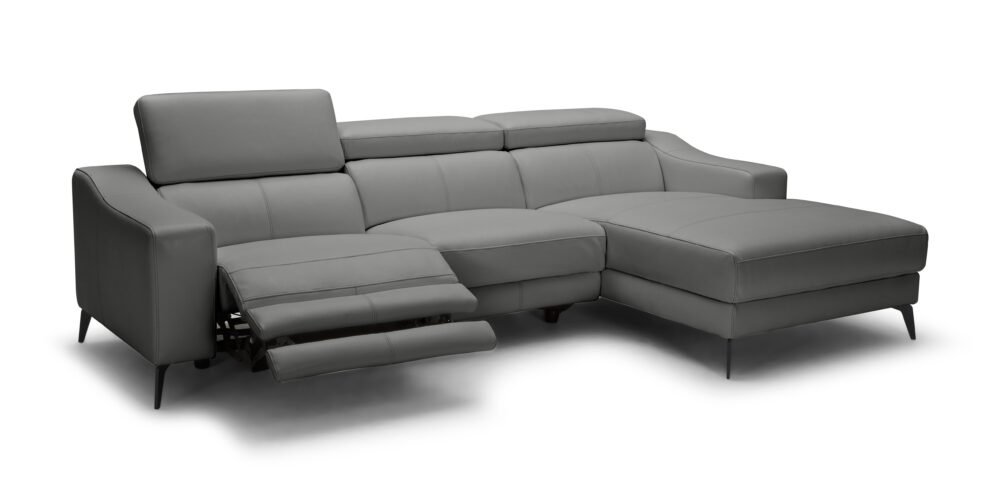 Modrest Rampart – Sofá seccional moderno de cuero gris RAF en forma de L con 1 sillón reclinable