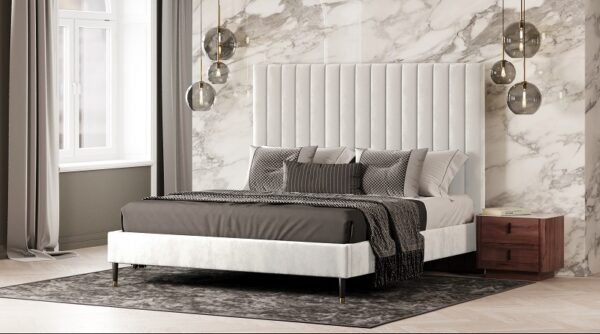 Mueble Modrest Hemlock - Cama contemporánea de tela
  blanca – Envíos a todo México | FurnitureMX