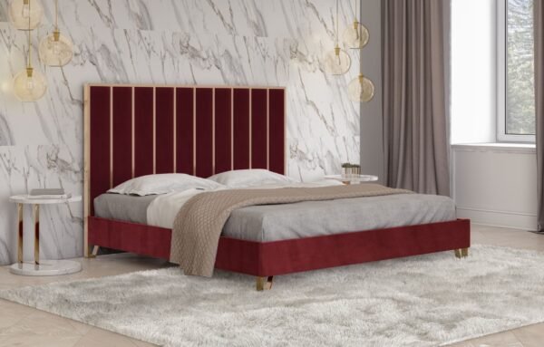 Mueble Divani Casa Reyes Cama moderna de terciopelo
  rojo y dorado – Envíos a todo México | FurnitureMX