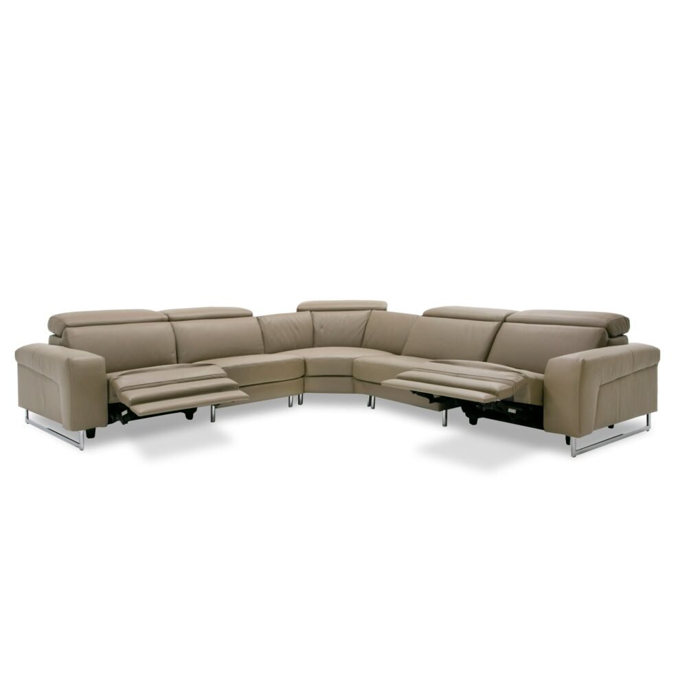 Lamod Italia Riviera – Sofá seccional italiano moderno de cuero color topo con 2 sillones reclinables