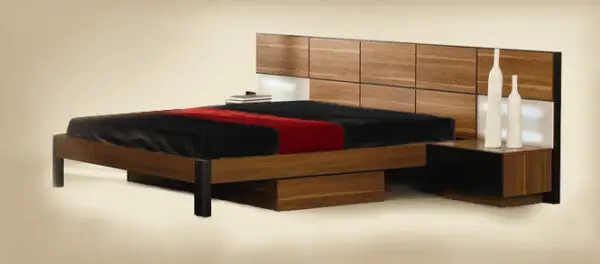Mueble Cama con plataforma Rondo Mid-Century con
mesitas de noche, almacenamiento y luces – Envíos a todo México | FurnitureMX