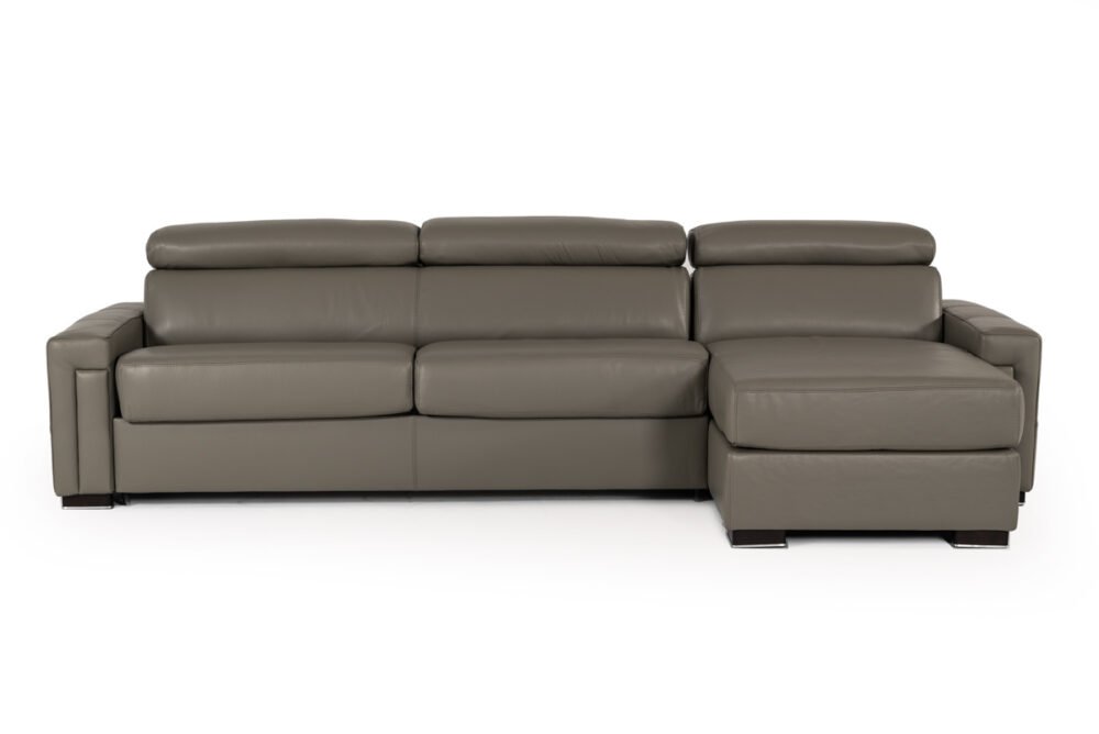 Lamod Italia Sacha – Sofá cama seccional reversible moderno de cuero gris oscuro con almacenaje