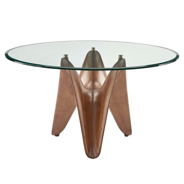 Mesa de comedor Modrest Seguin - Mesa de comedor
  redonda de cristal + nogal – Envíos a todo México | FurnitureMX
