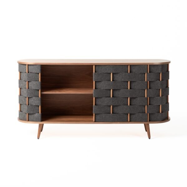 Mueble Modrest Sheridan - Tela gris moderna de
  mediados de siglo + buffet de nogal – Envíos a todo México | FurnitureMX