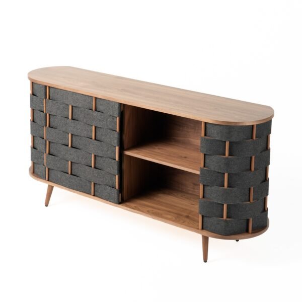 Mueble Modrest Sheridan - Tela gris moderna de
  mediados de siglo + buffet de nogal – Envíos a todo México | FurnitureMX