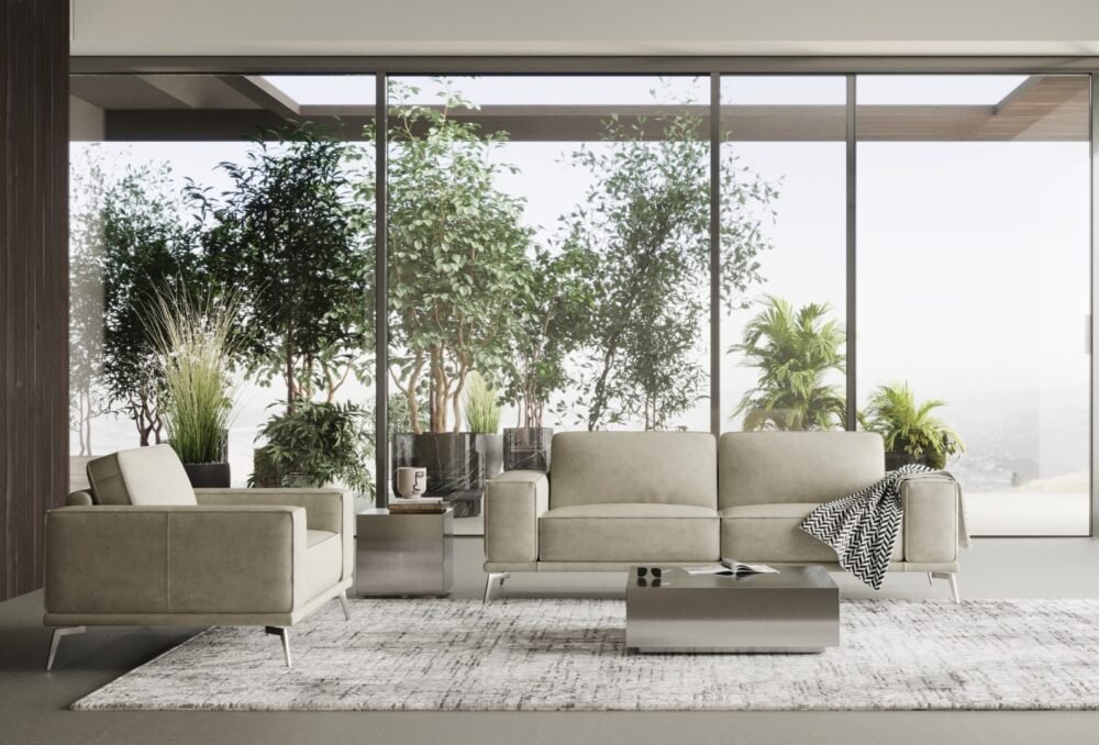 Lamod Italia Soho – Sofá italiano de cuero gris Maya Cloud