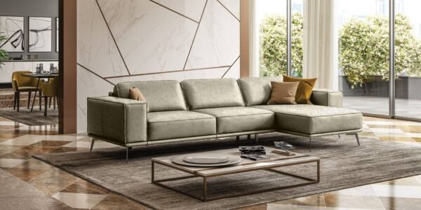 Sala Lamod Italia Soho - Sofá seccional italiano de
  cuero gris Maya Cloud orientado hacia la derecha – Envíos a todo México |
  FurnitureMX