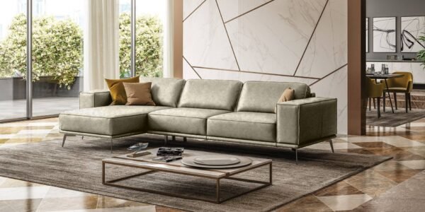 Sala Lamod Italia Soho - Sofá seccional italiano de
  cuero gris Maya Cloud orientado hacia la izquierda – Envíos a todo México |
  FurnitureMX