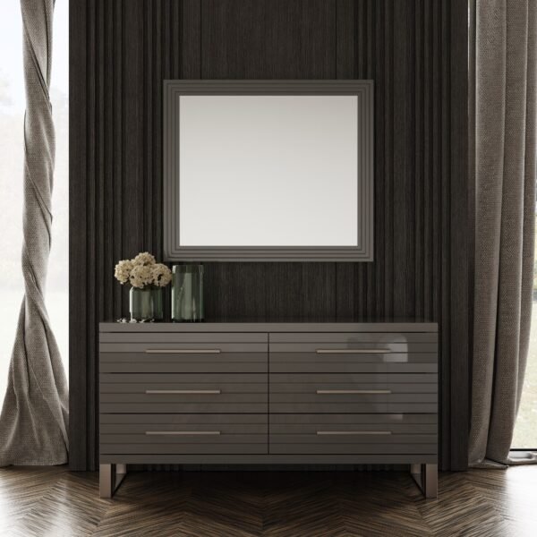 Cómoda Modrest Splendor - Cómoda de listones gris
  brillante – Envíos a todo México | FurnitureMX