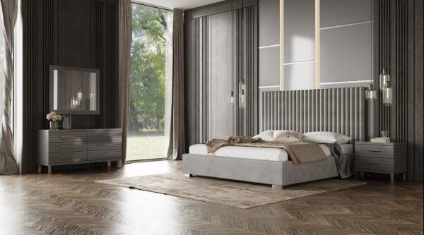 Cómoda Modrest Splendor - Cómoda de listones gris
  brillante – Envíos a todo México | FurnitureMX