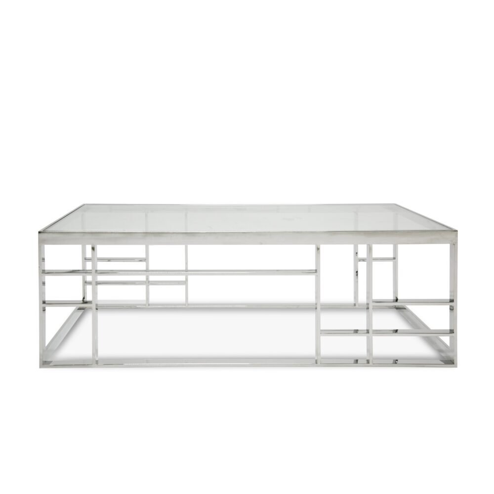 Modrest Stephen – Mesa de centro moderna de vidrio y acero inoxidable