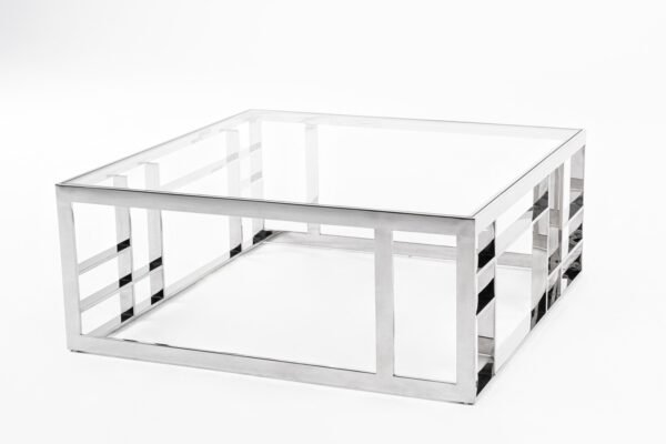 Mueble Modrest Stephen - Mesa de centro cuadrada
  moderna de vidrio y acero inoxidable – Envíos a todo México | FurnitureMX