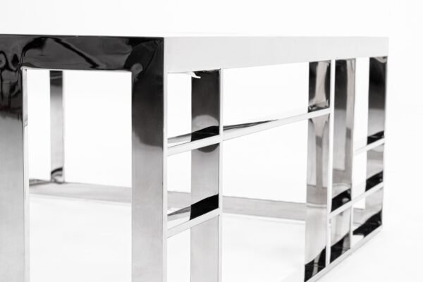 Mueble Modrest Stephen - Mesa de centro cuadrada
  moderna de vidrio y acero inoxidable – Envíos a todo México | FurnitureMX