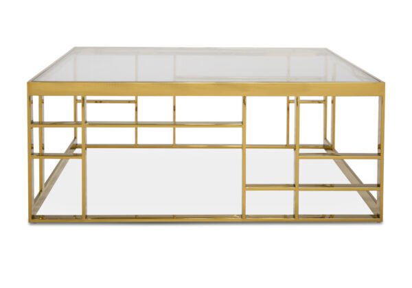 Mueble Modrest Stephen - Mesa de centro cuadrada
  moderna de vidrio y acero inoxidable dorado – Envíos a todo México |
  FurnitureMX