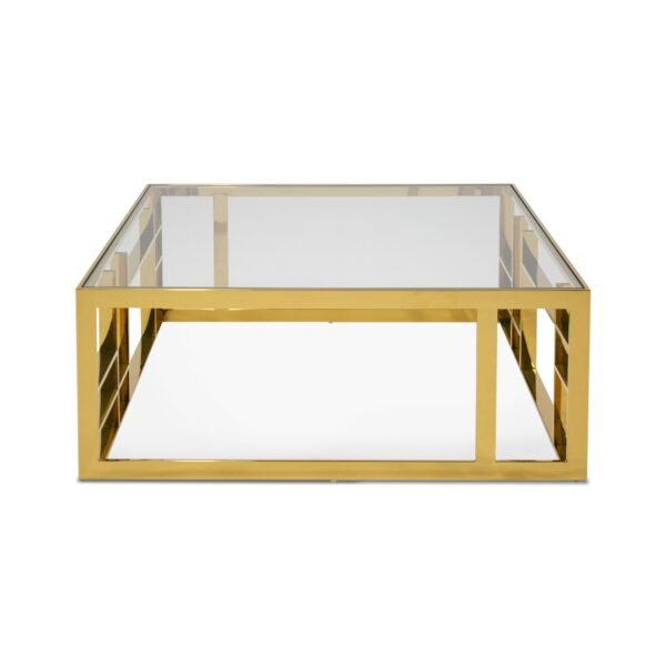 Mueble Modrest Stephen - Mesa de centro cuadrada
  moderna de vidrio y acero inoxidable dorado – Envíos a todo México |
  FurnitureMX