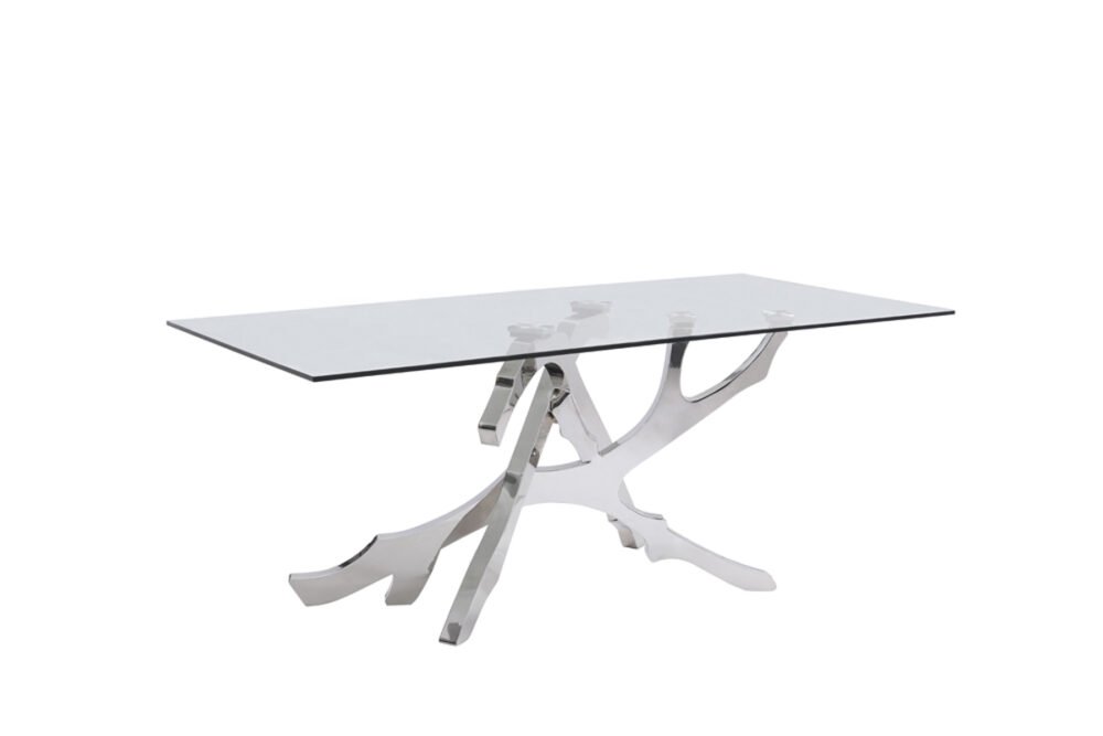 Mesa de comedor moderna Modrest Legend de vidrio y acero inoxidable