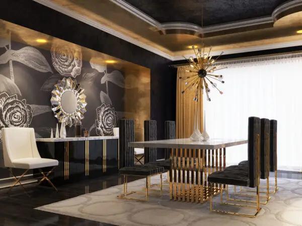 Mesa de comedor Mesa de comedor Modrest Kingsley
  moderna de mármol y oro rosa – Envíos a todo México | FurnitureMX