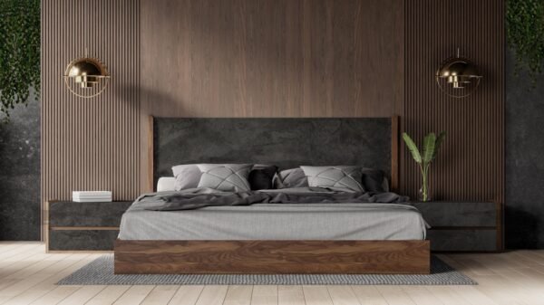 Mueble Mesita de noche moderna Nova Domus Rado de
  nogal y estuco – Envíos a todo México | FurnitureMX