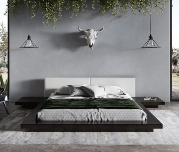 Mueble Modrest Tokyo - Cama con plataforma
  contemporánea en blanco y negro – Envíos a todo México | FurnitureMX