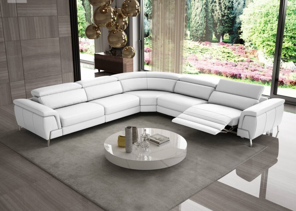 Lamod Italia Wonder – Sofá seccional italiano moderno de cuero blanco con sillones reclinables