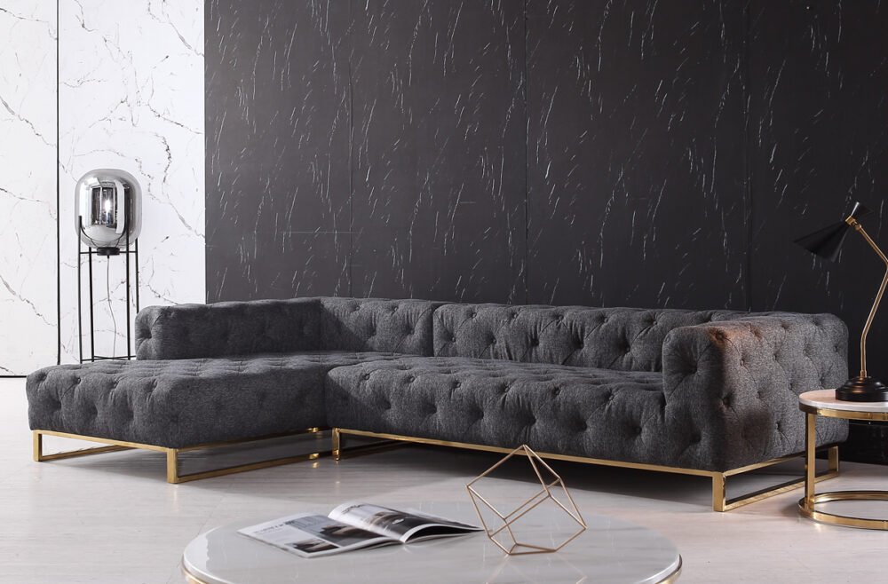 Divani Casa Willa – Sofá seccional moderno de tela gris con orientación izquierda