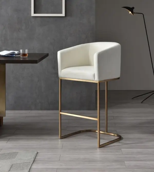 Mueble Modrest Yukon - Silla de bar moderna de tela
blanca y bronce cepillado – Envíos a todo México | FurnitureMX